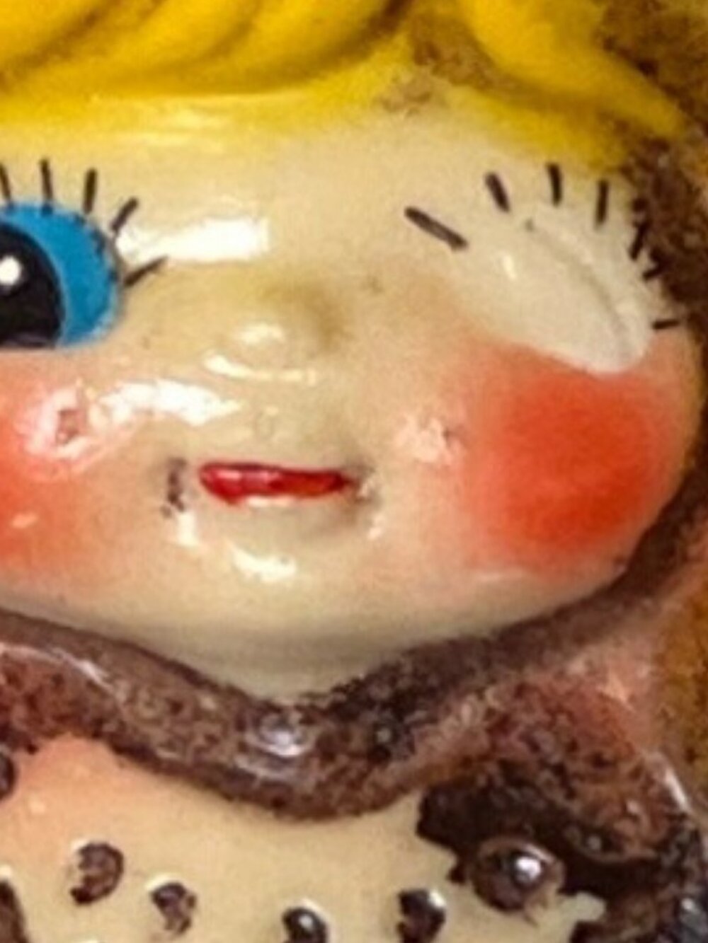Mini Blow Mold Soft Plastic Girl with Doll Vintage Ornament